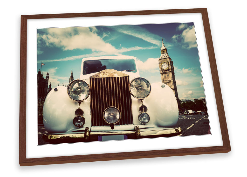 White Vintage Car Big Ben Framed