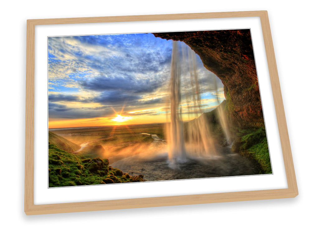 Iceland Sunset Waterfall Framed