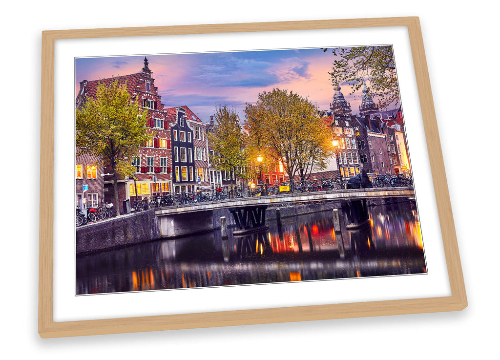 Amsterdam Cityscape Sunset Multi-Coloured Framed