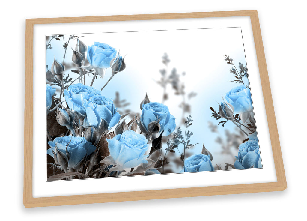 Blue Roses Flowers Floral Framed