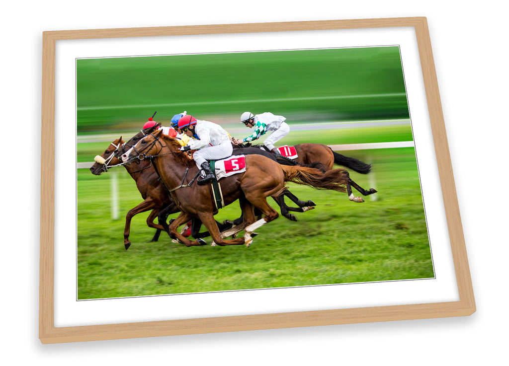 Horse Racing Jockeys Green Framed