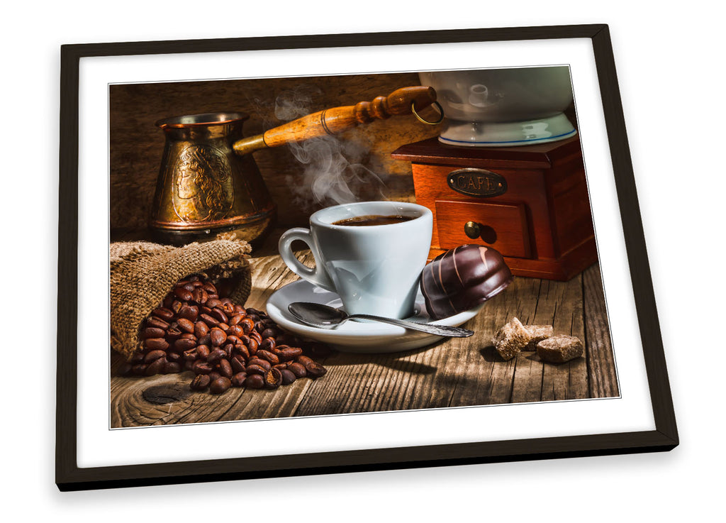 Hot Coffee Kitchen Beans Framed