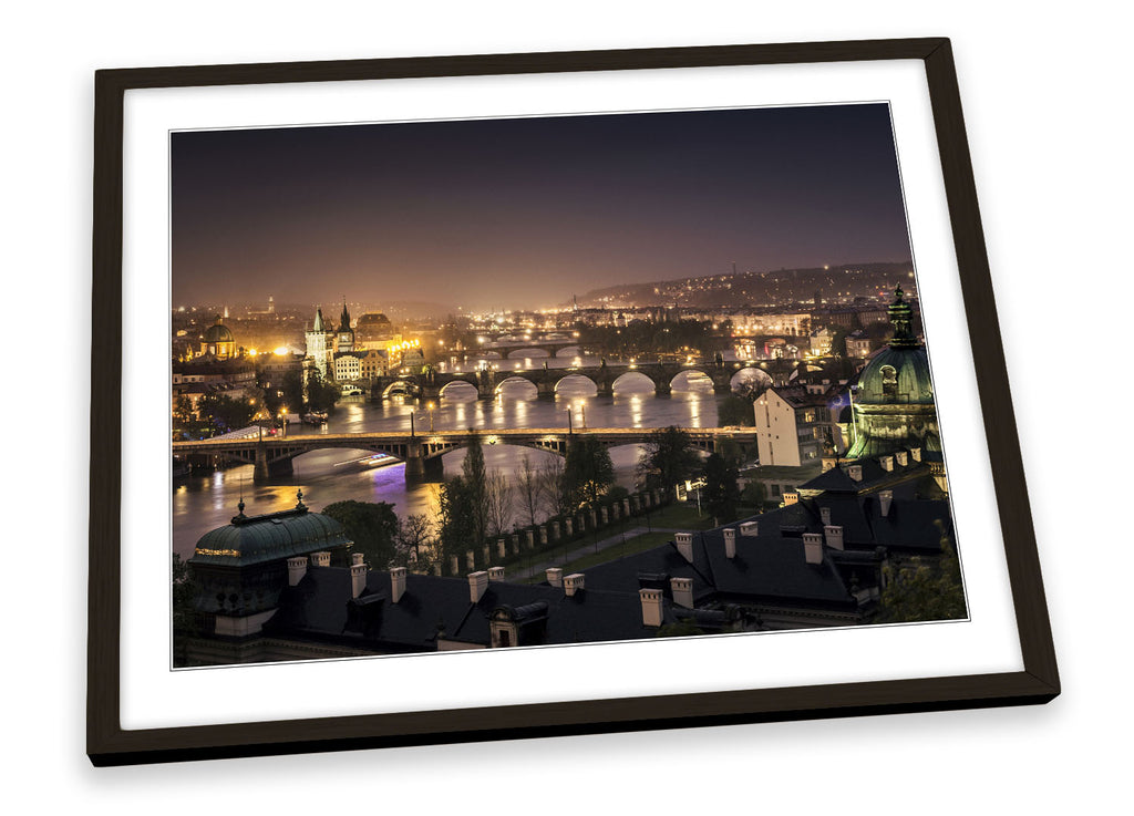 Prague Night Skyline Framed