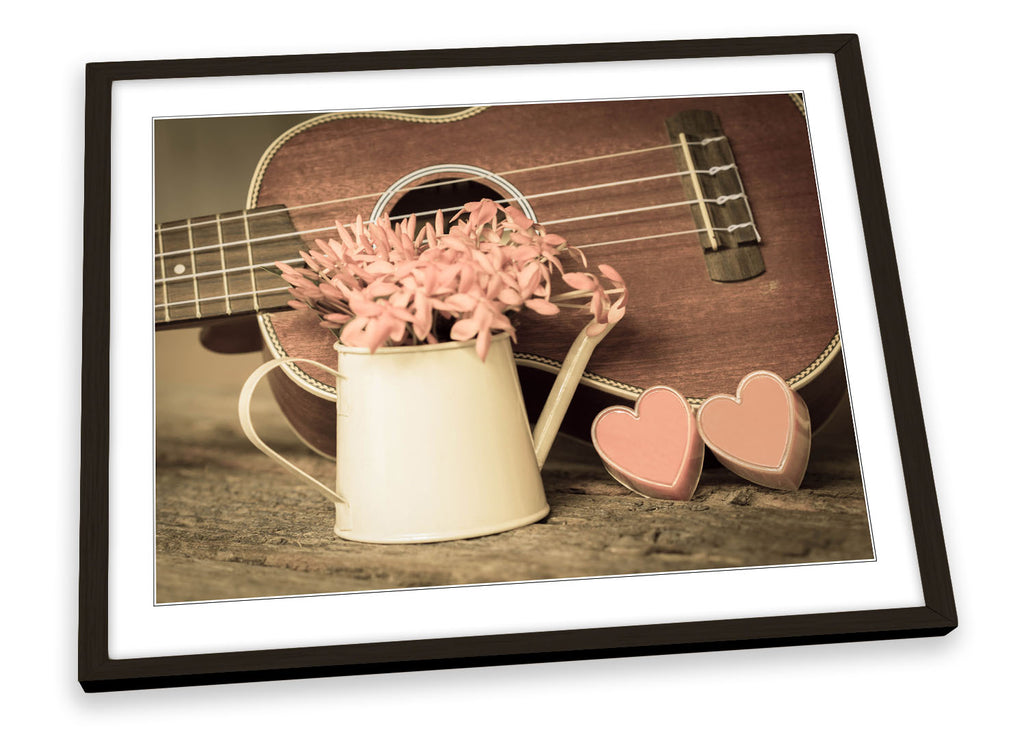 Hearts Guitar Floral Framed