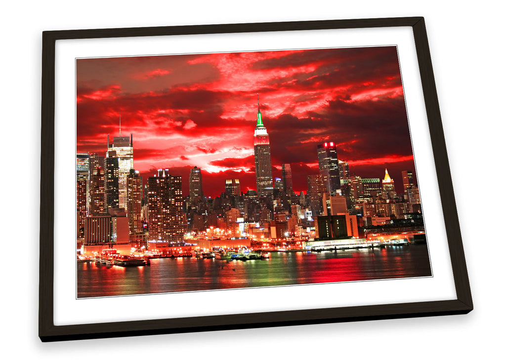 New York City Red Sunset Framed