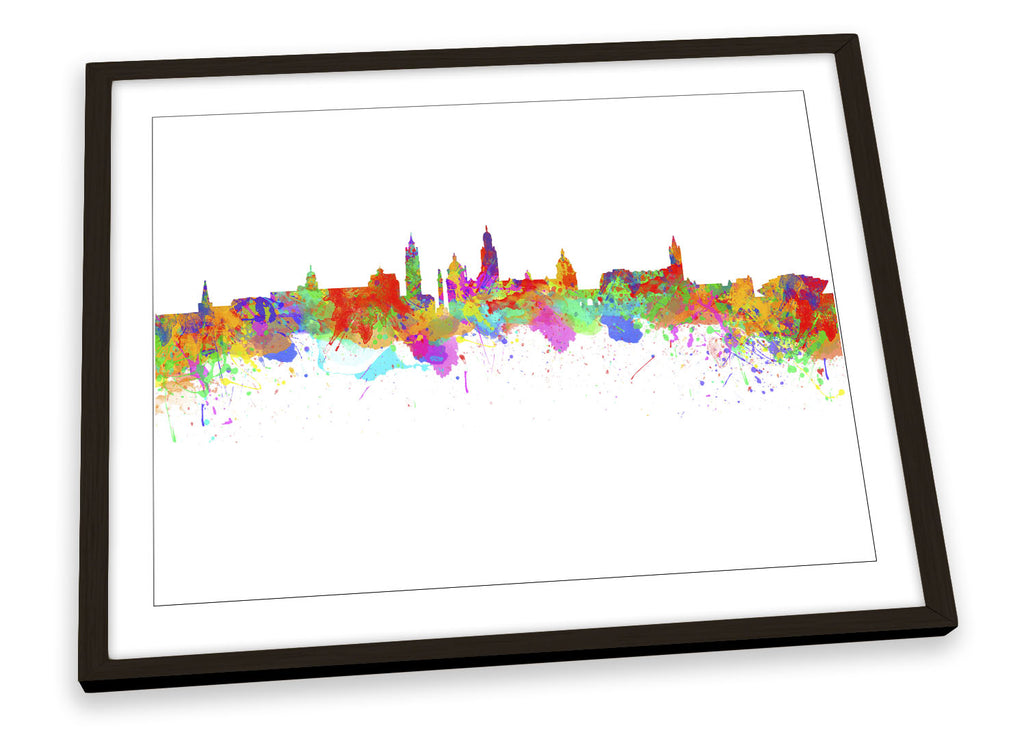 Glasgow City Skyline Watercolour Framed