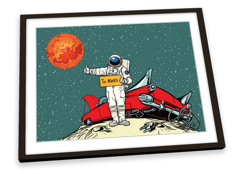 Hitchhiker Spaceman Mars Green Framed