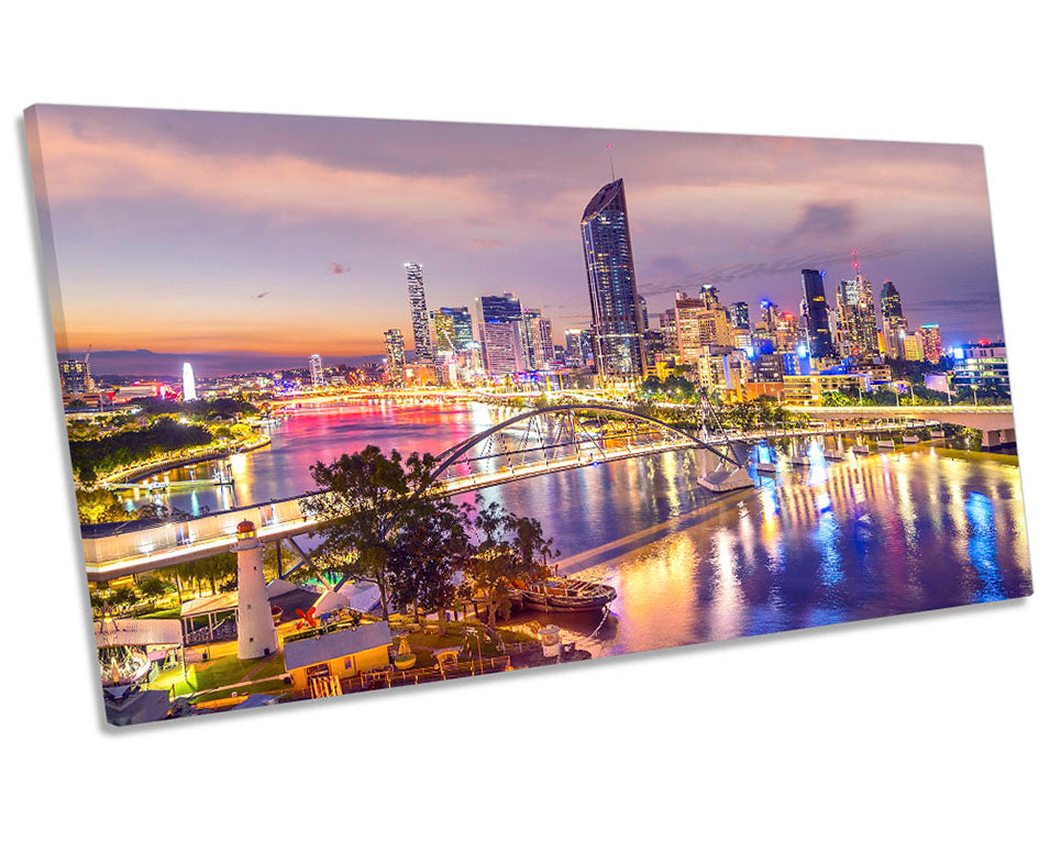 Brisbane City Skyline Sunset Orange