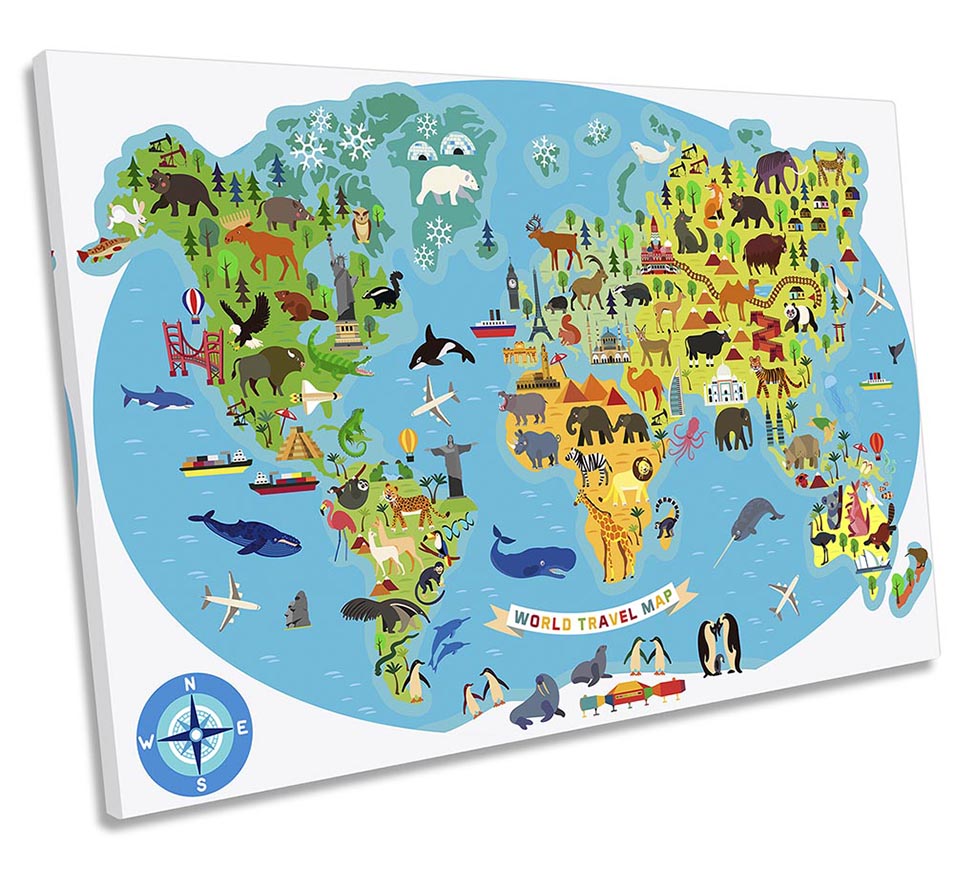 World Travel Map Kids Blue