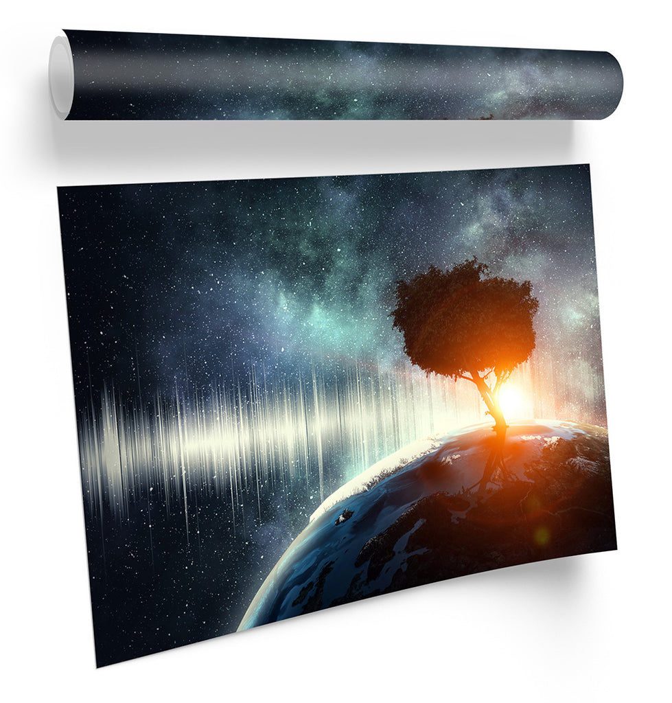 Planet Earth Tree Outer Space Black Framed