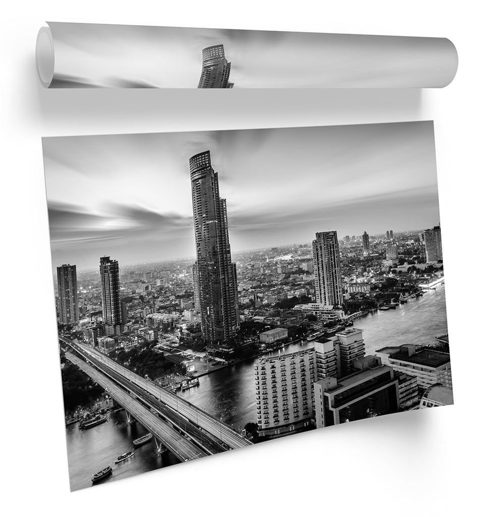 Bangkok City Skyscrapers Black & White Framed