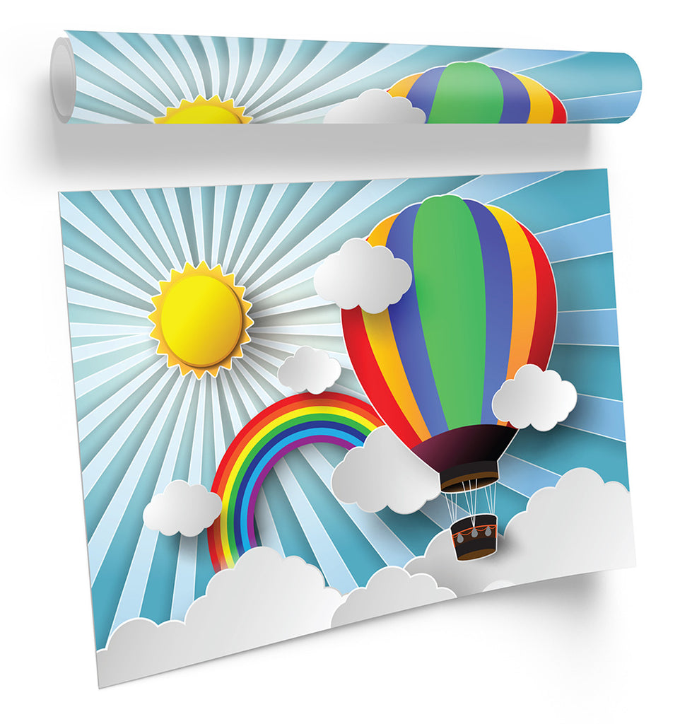 Hot Air Balloon Kids Room Multi-Coloured Framed