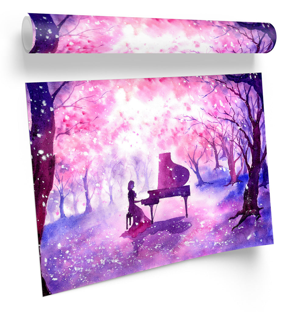 Piano Music Forest Pink Framed