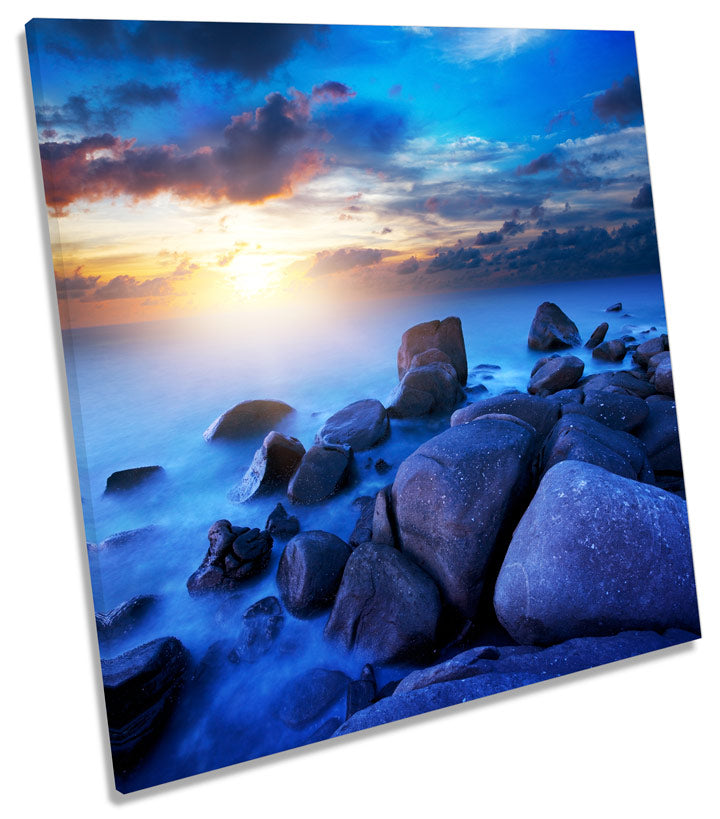 Rocky Sunset Beach Misty Seascape