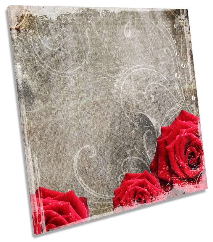 Red Rose Floral Flower Distressed