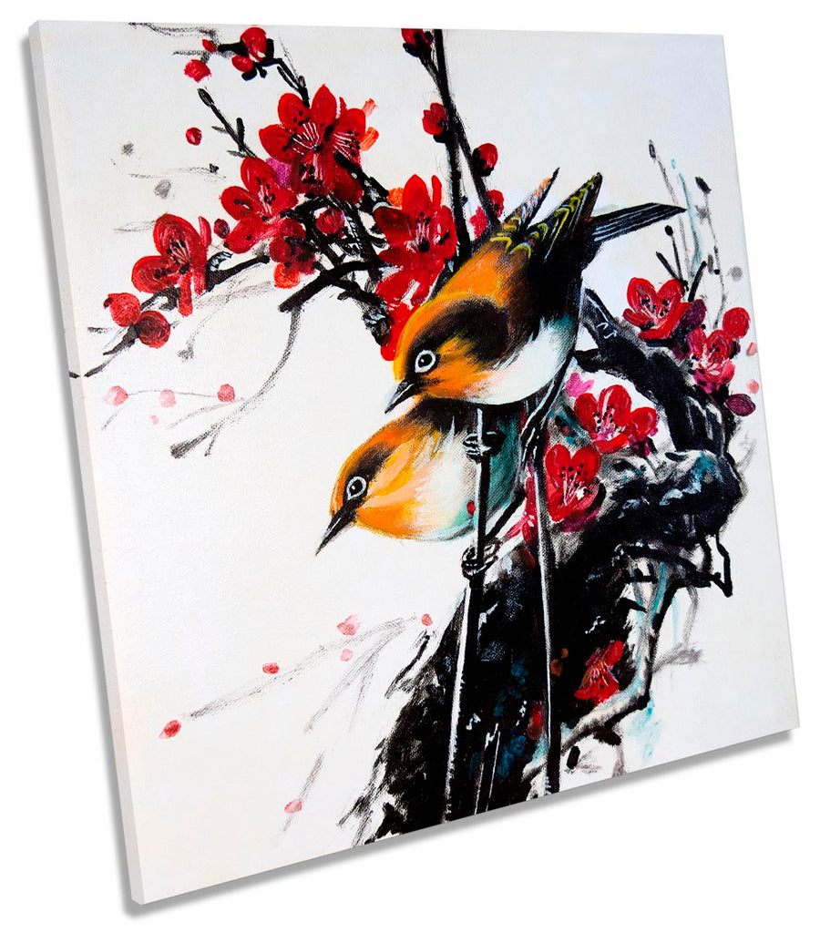 Oriental Birds Floral Red