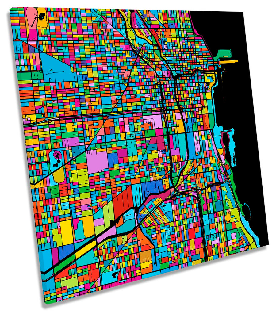 Chicago City Modern Map Multi-Coloured