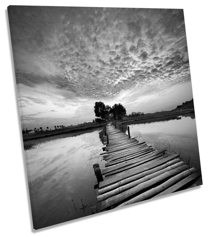 Tropical Sunset Bridge River B&W