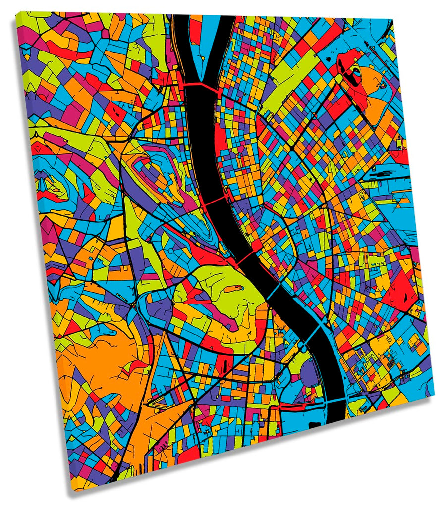 Budapest City Modern Map Multi-Coloured