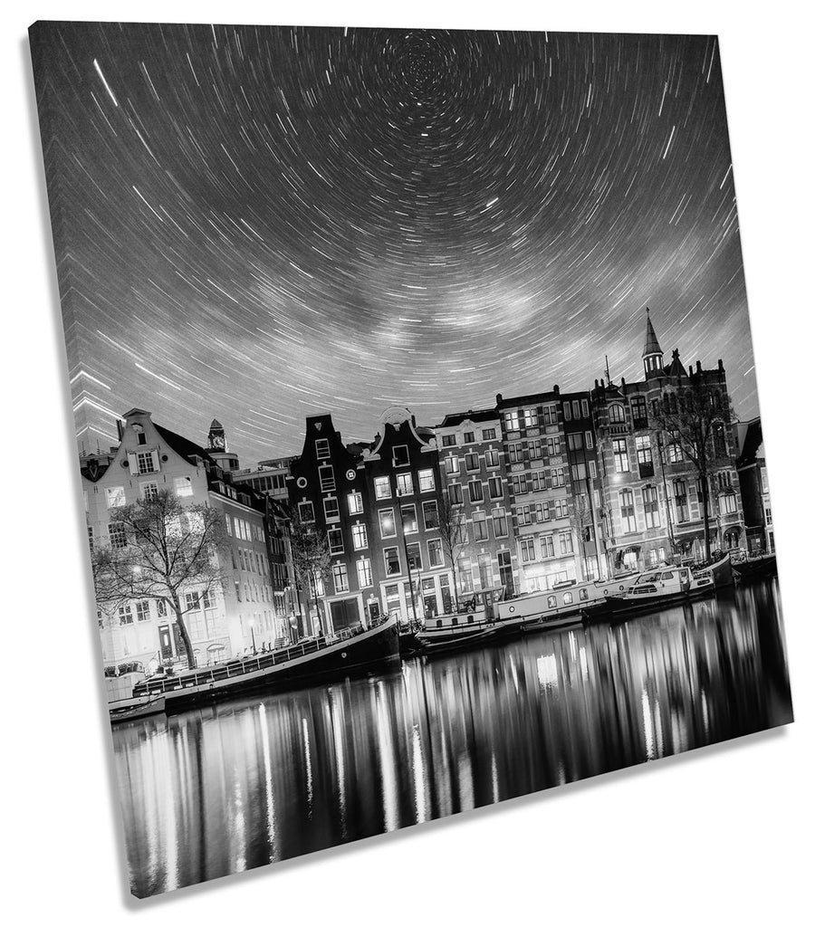 Amsterdam Canal Night Stars B&W