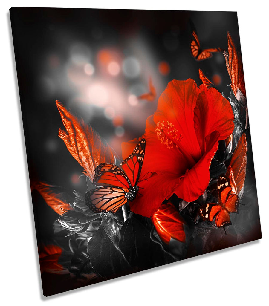 Red Floral Flowers Butterfly