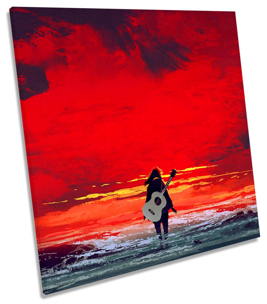 Guitar Sea Sunset Red