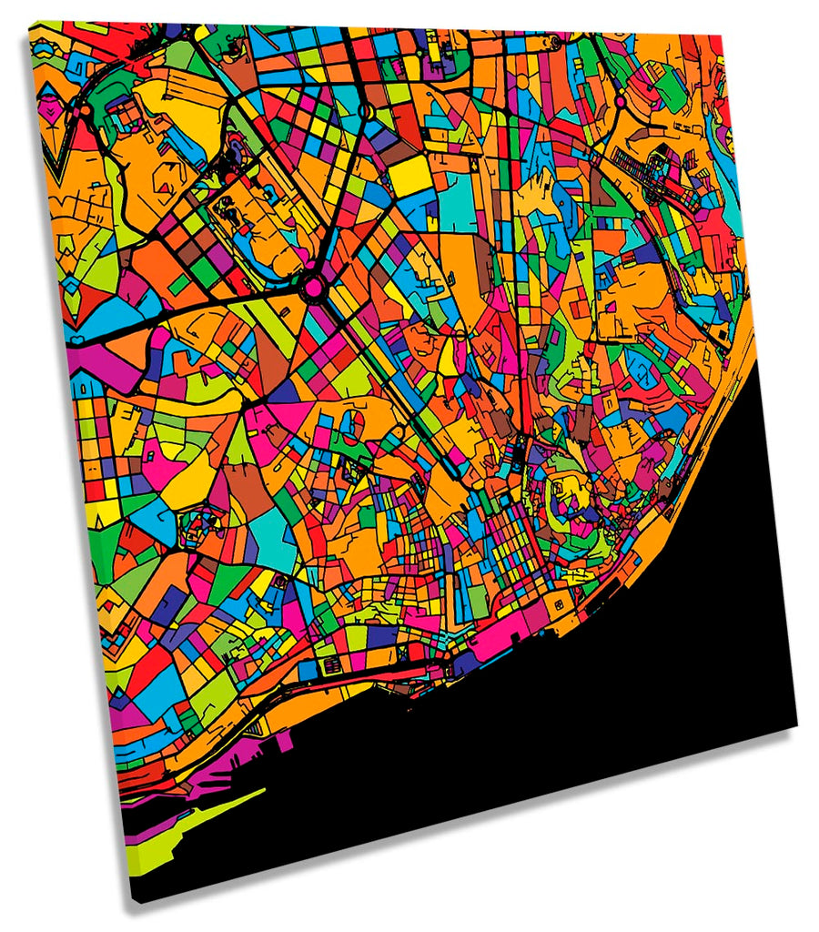 Lisbon City Modern Map Multi-Coloured