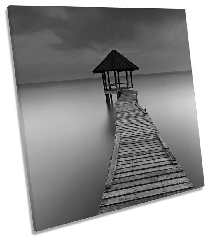 Moody Seascape Jetty Pier Beach B&W