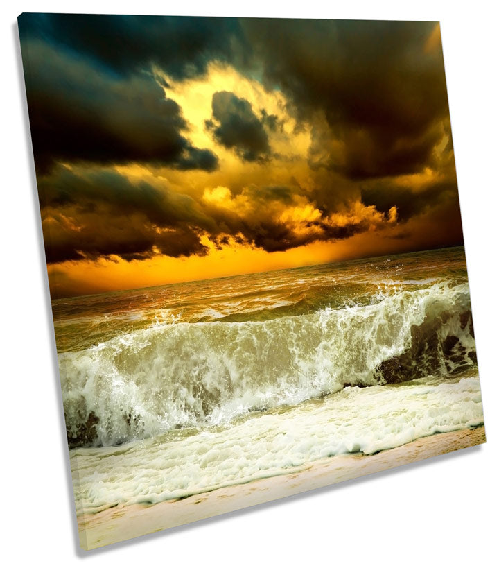 Stormy Beach Wave Sunset