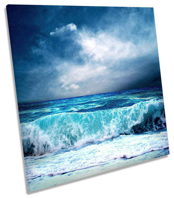 Stormy Beach Wave Seascape Blue