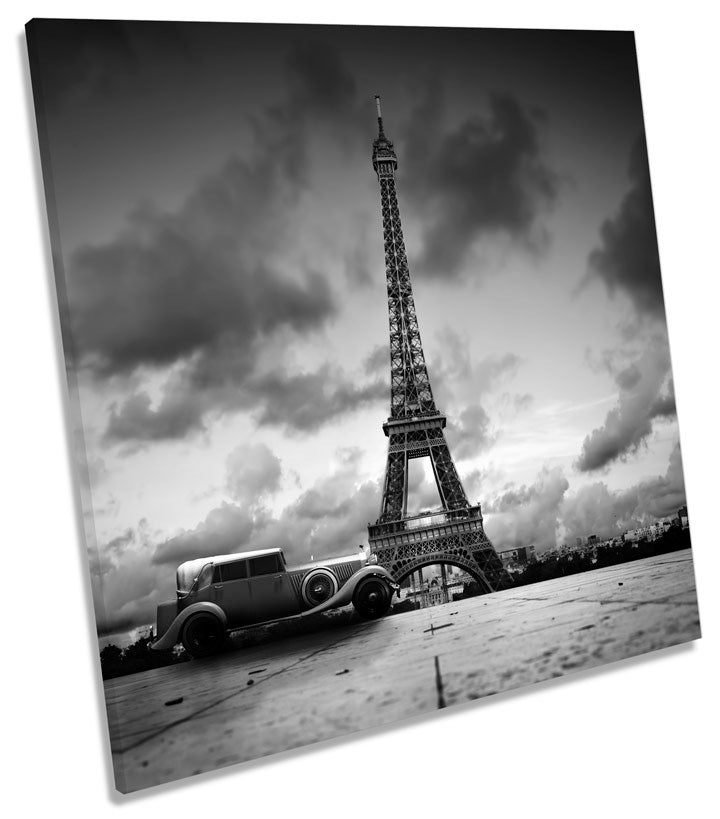 Paris Eiffel Tower Vintage Car B&W