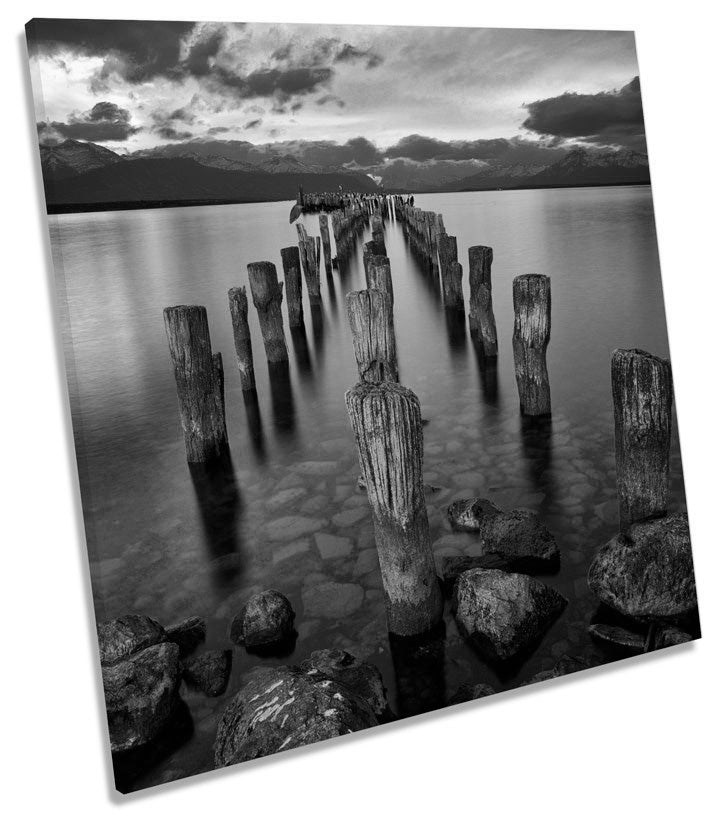 Sunset Pier Jetty Lake B&W