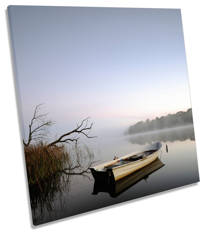 Misty Boat Lake Scene