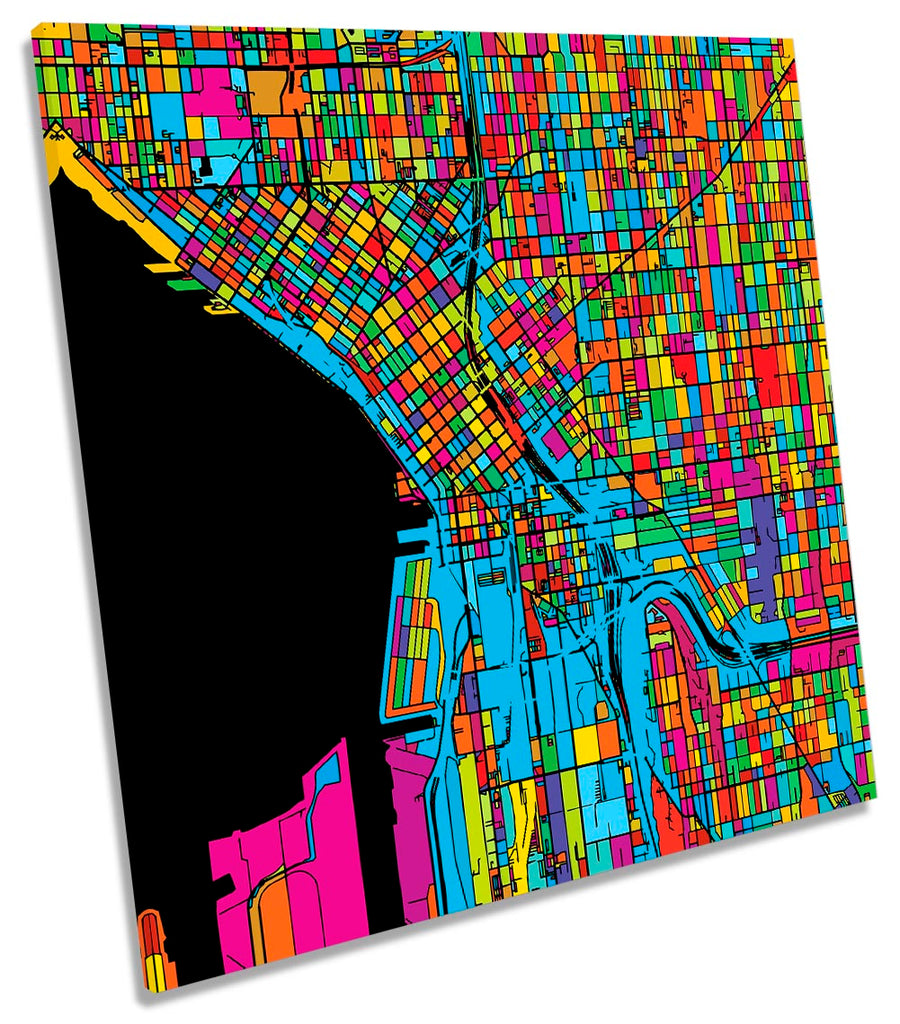 Seattle City Modern Map Multi-Coloured