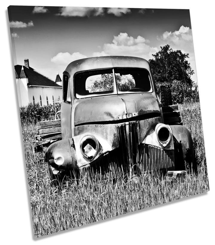 Rusty Old Abandoned Farm Truck B&W