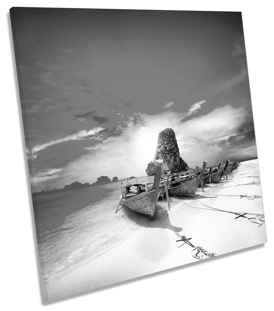 Thailand Beach Boat Sunset B&W