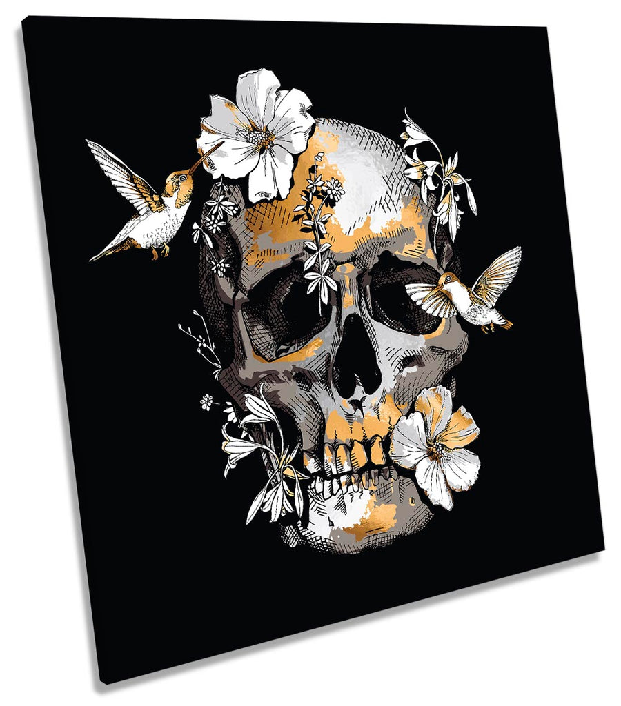 Skull Humming Birds Floral Black