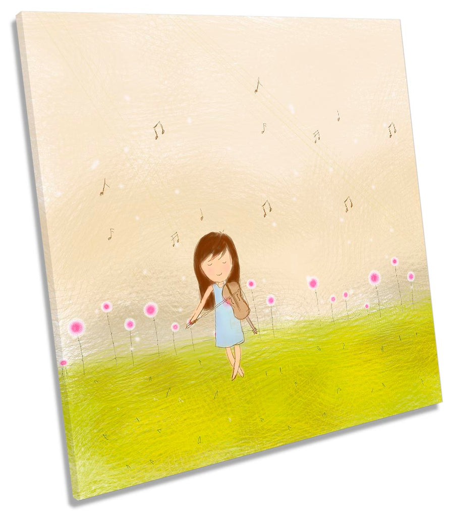 Girl Violin Music Notes Meadow