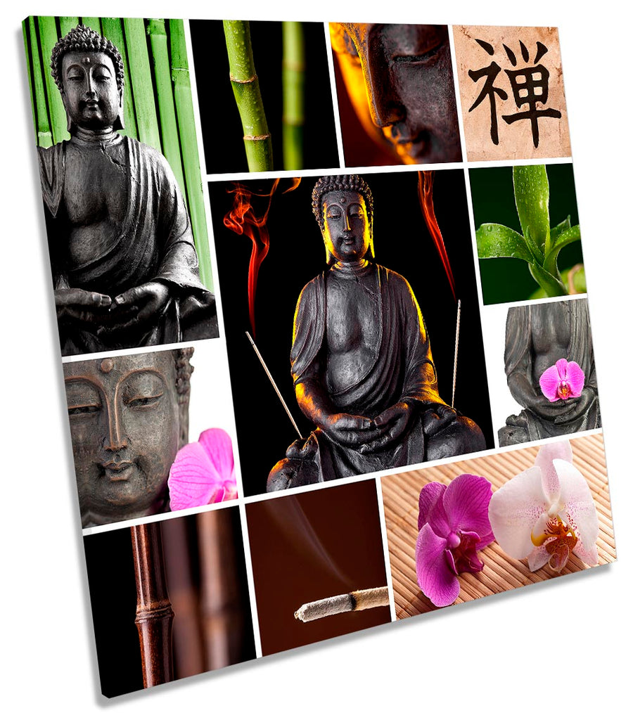 Buddha Monk Floral Collage Multi-Coloured