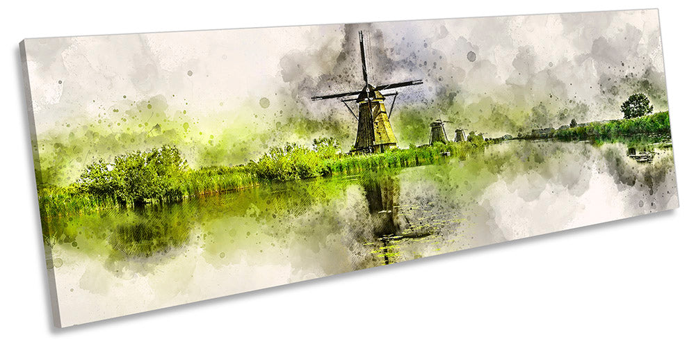 Dutch Windmills Abstract Green