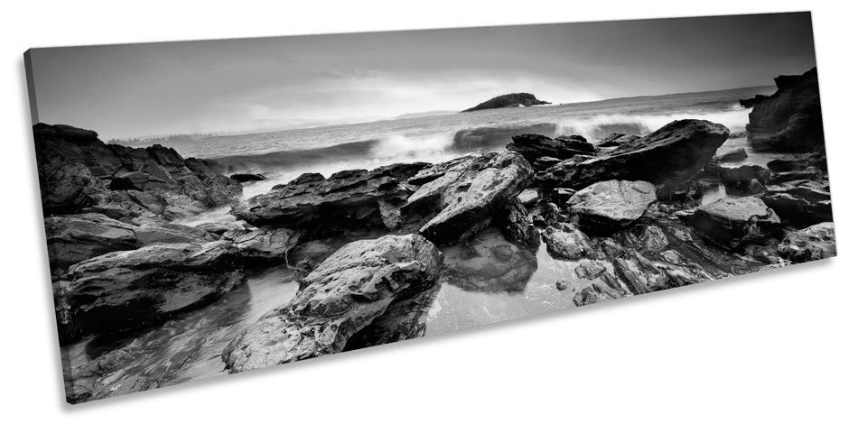 Sunset Beach Surf Rocks B&W