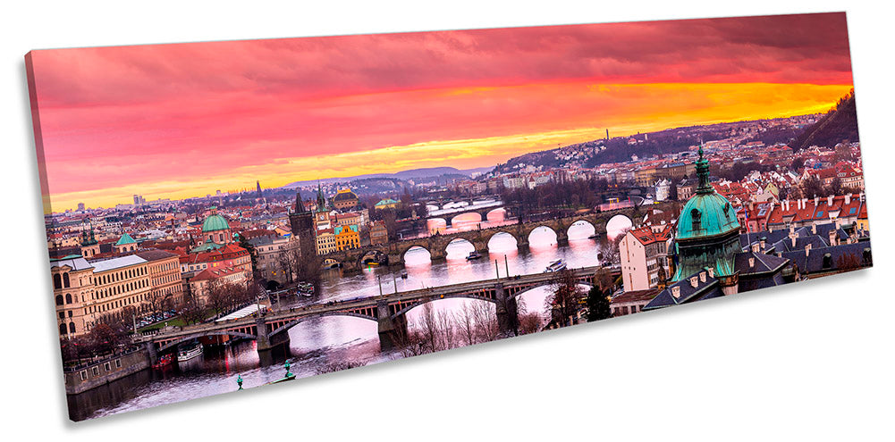 Prague City Skyline Sunset Orange