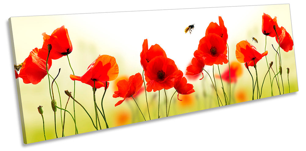 Red Poppies Bee Floral