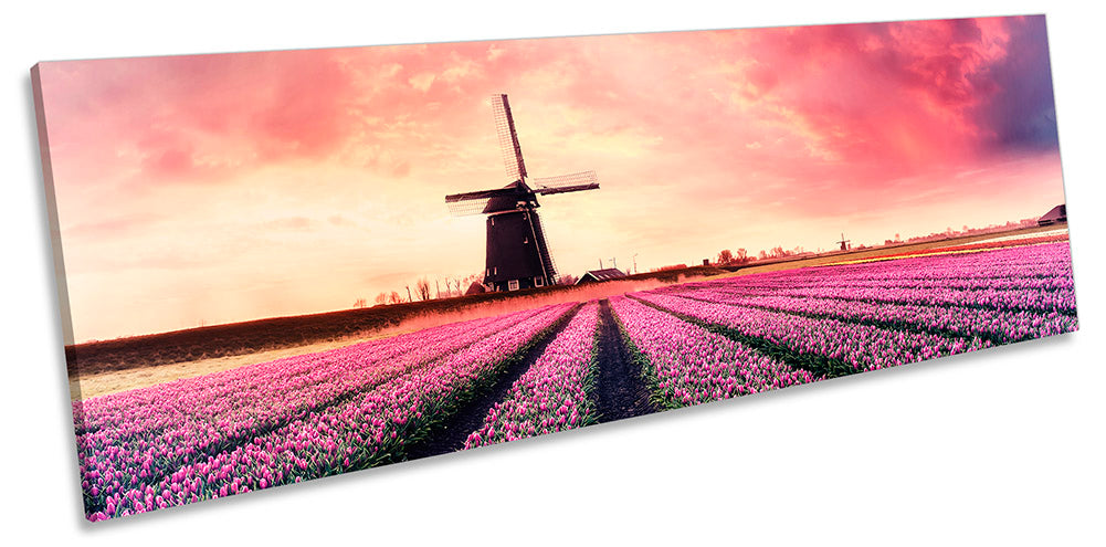 Windmill Pink Sunset Landscape