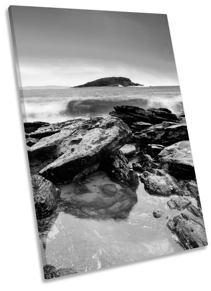 Sunset Beach Surf Rocks B&W