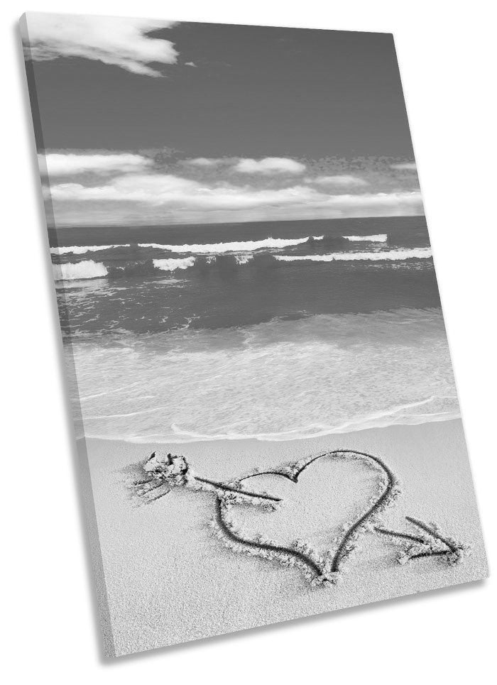 Beach Love Heart Sand B&W