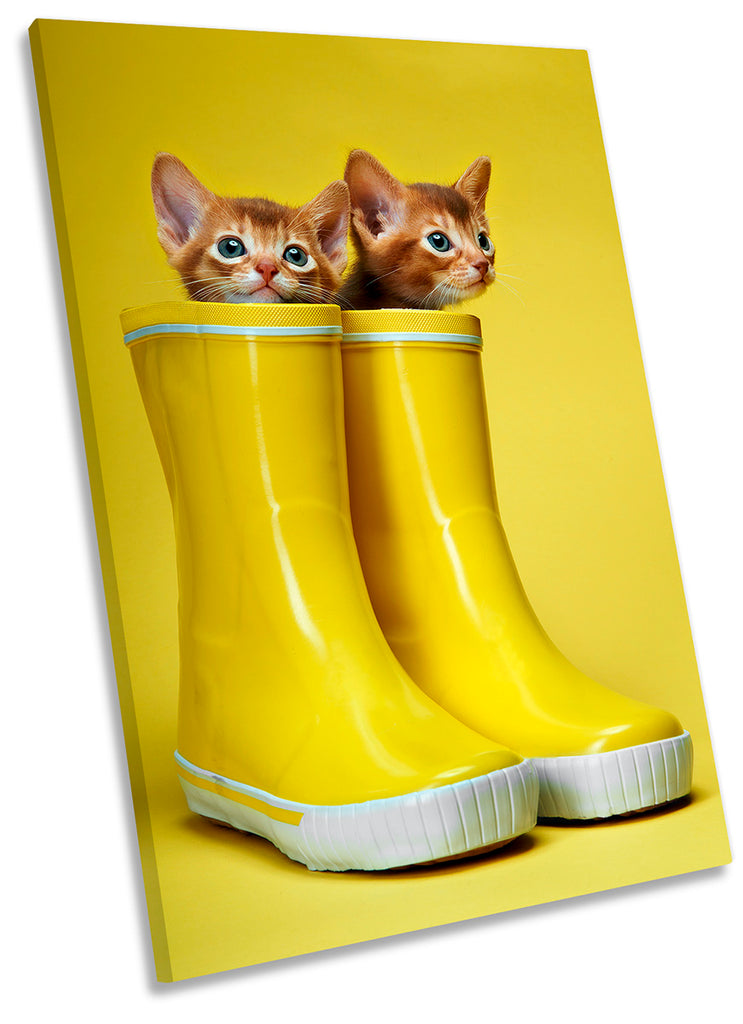 Cute Kittens Wellies Yellow