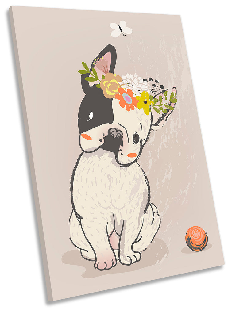 Cute French Bulldog Floral Beige