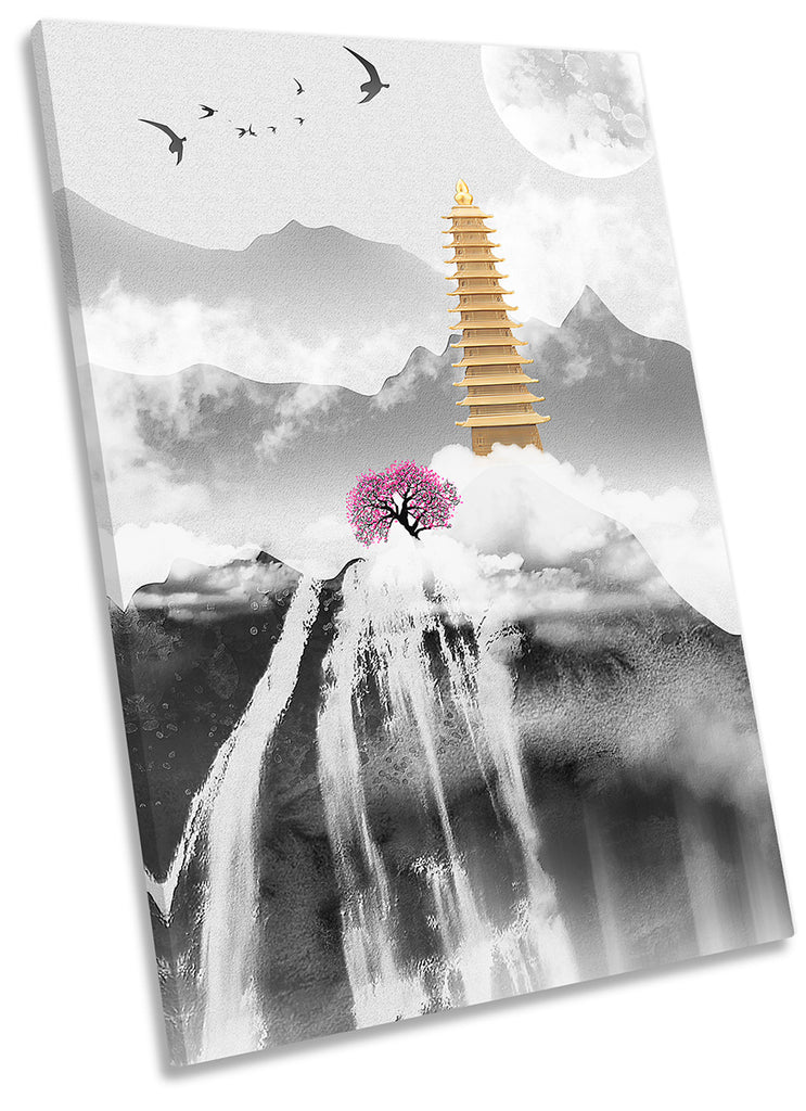 Fantasy Waterfall Landscape Grey