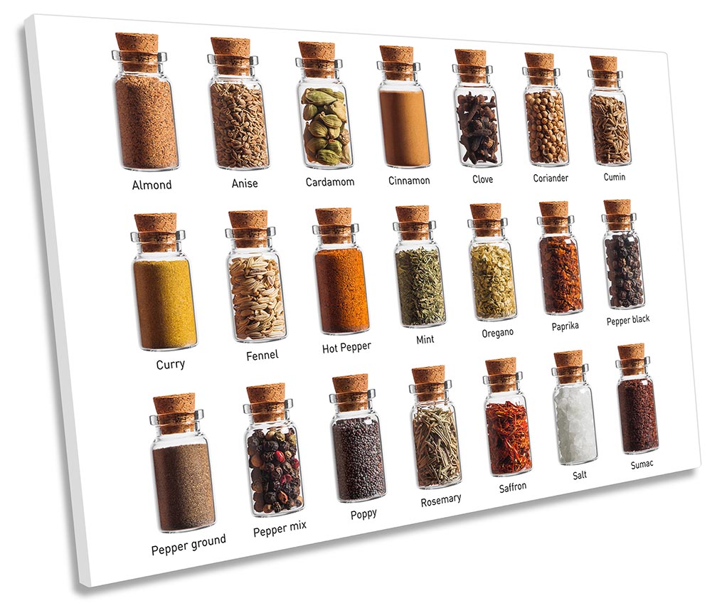 Bottled Spices Names Kitchen White